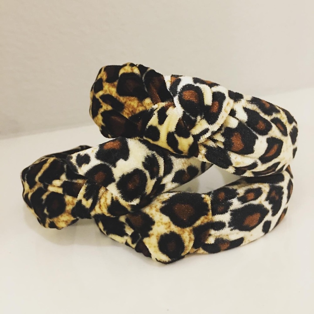 Velvet Leopard Topknot Headbands